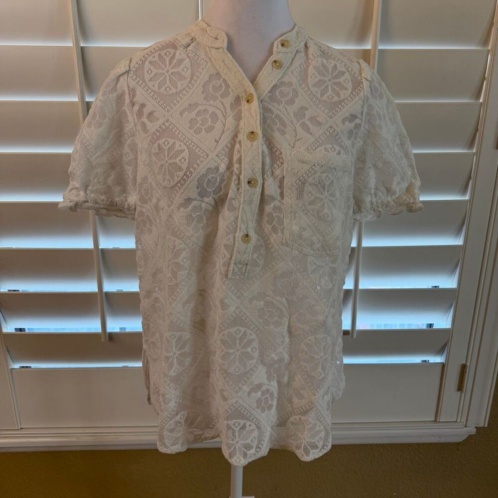 Anthropologie Pilcro The Aly Puff Sleeve Blouse In White Lace Size Small Coastal